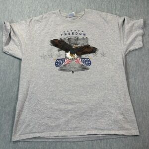 Hanes T-Shirt Mens XL Gray Freedom Eagle Liberty Bell Patriotic Graphic USA